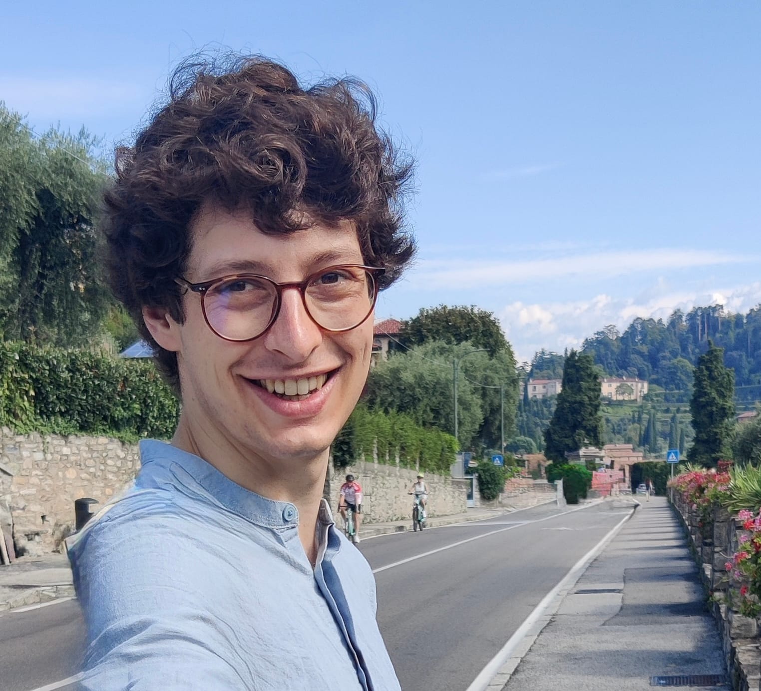 Patrick's selfie on a road in italy.